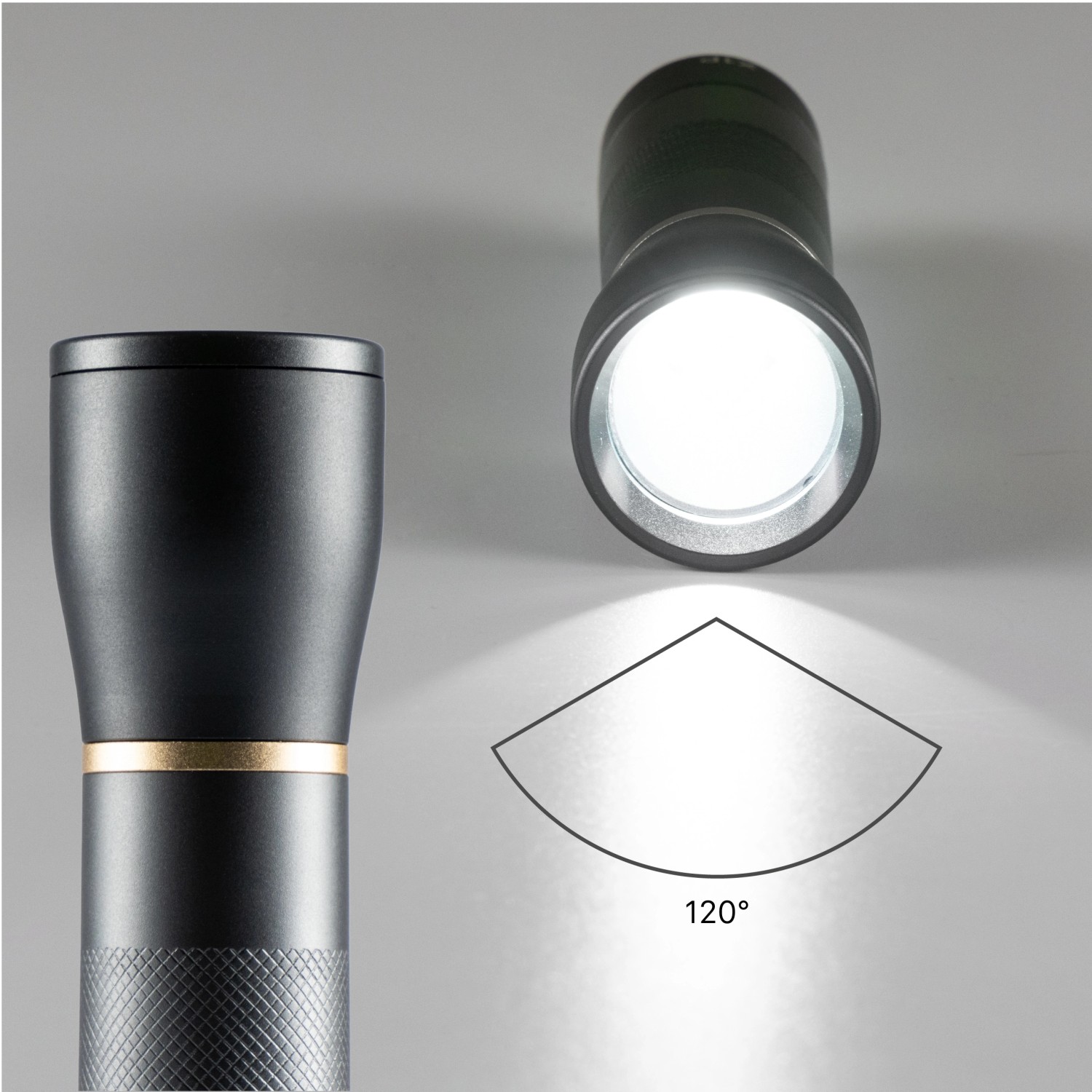 LED's Work Taschenlampe, dimmbar und zoombar, mit kaltweißem Licht und Stroboskop-Effekt.