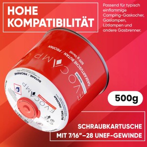 Evocamp Gaskartusche 500g mit Schraubventil für Campingkocher und Gasgrills.