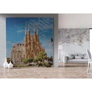 FN Acustico Akustikplatte Barcelona, PET/MDF, 2253x19x2400 mm. Schallabsorbierendes Akustikpaneel mit Barcelona-Motiv.