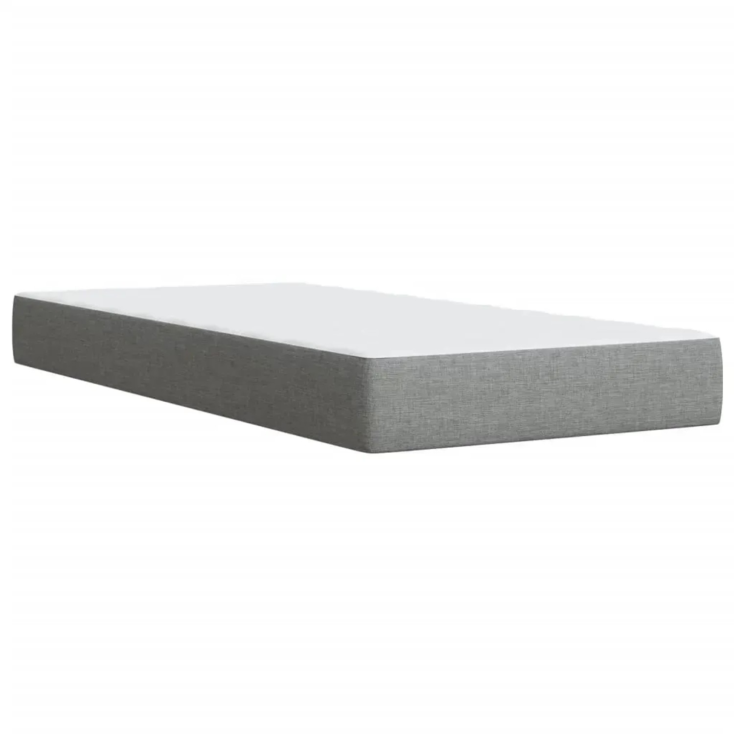 Hellgraues Boxspringbett 90x200 cm mit Matratze und Auflage.
