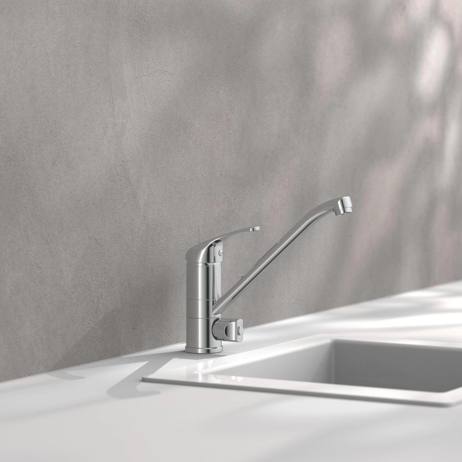 Schütte Spültischarmatur Ultra Chrom mit Geräteanschluss auf Spüle.