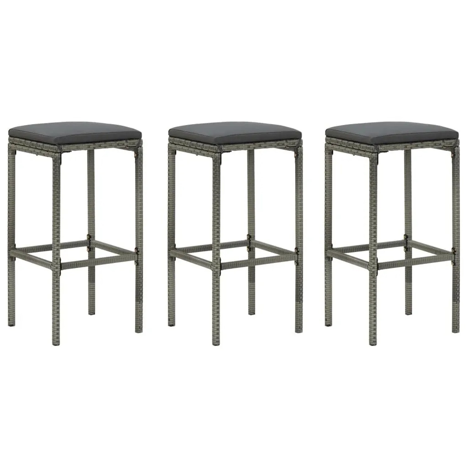 vidaXL Barhocker mit Kissen 3 Stk Grau Poly Rattan 313444