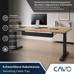 SOTECH CAVO Kabelwanne, schwarz matt, schwenkbar, unter Schreibtisch montiert. Für professionelles Kabelmanagement.