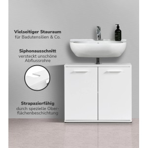 mokebo Waschbeckenunterschrank "Der Waschbär" in Weiß, 60x70x34 cm, mit Stauraum.