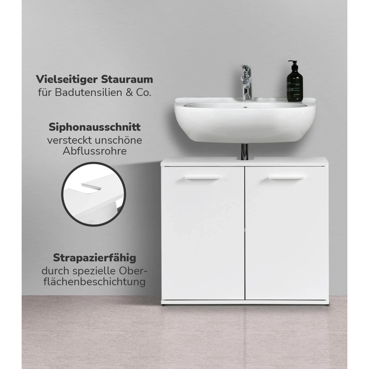 mokebo Waschbeckenunterschrank "Der Waschbär" in Weiß, 60x70x34 cm, mit Stauraum.