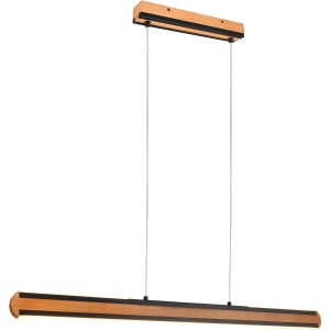 Holzfarbige LED-Pendelleuchte Deacon mit Touch Dimmer, 42W, 5000lm für Wohn- und Schlafzimmer.