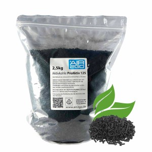 2,5 kg Aktivkohle ProAktiv 125 für Dunstabzugshauben von Berbel und Wesco im transparenten Beutel.
