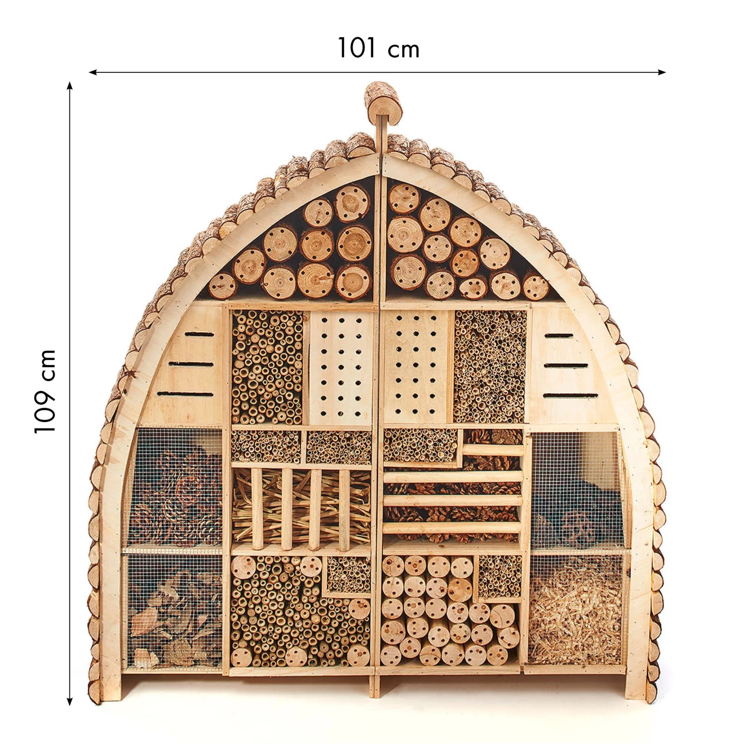 Großes, zweiteiliges Kobolo Insektenhotel LUXURY XXL aus Holz, 101x23x109 cm, für Nützlinge.