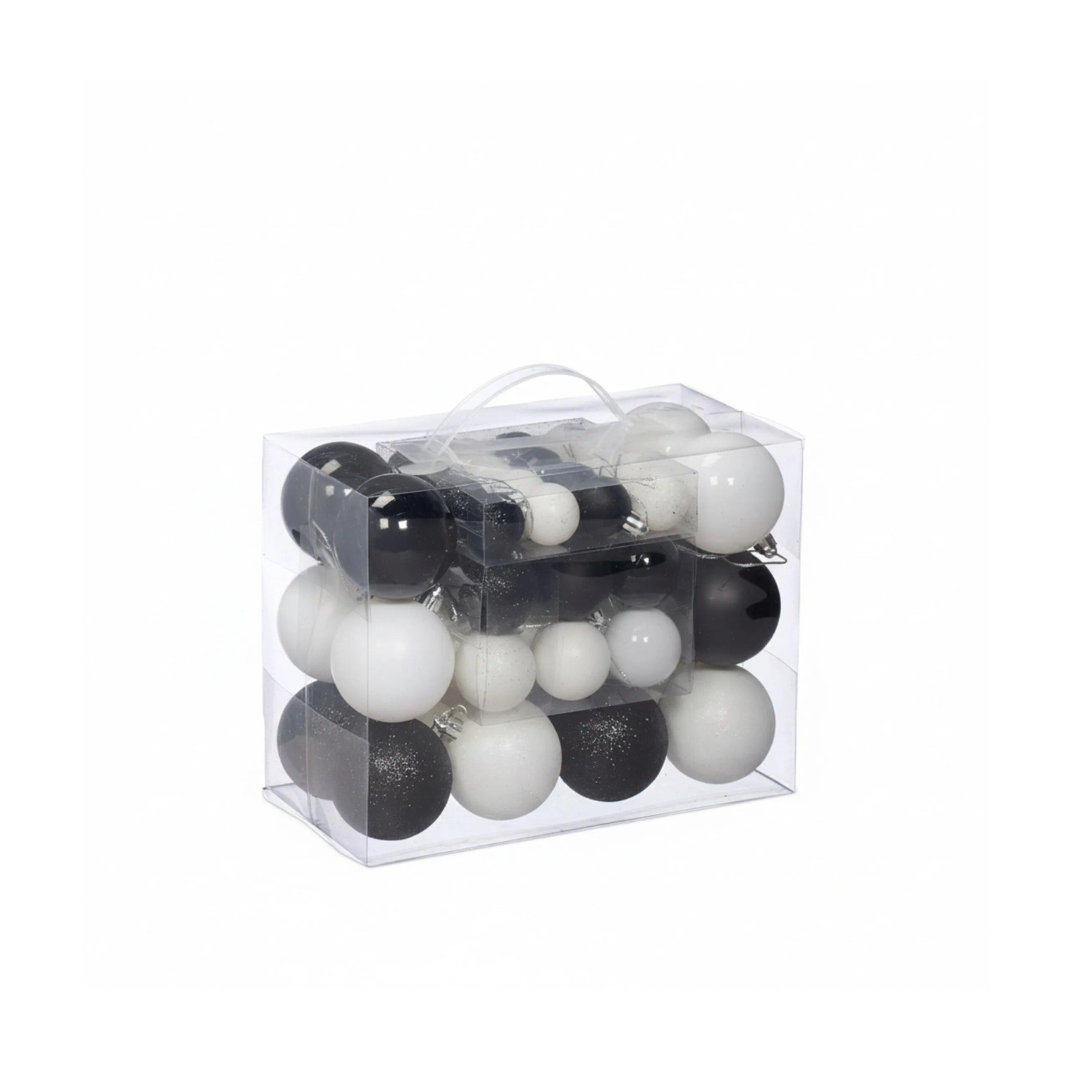 Relaxdays Weihnachtskugeln Kunststoff Schwarz Weiß Matt Glänzend Glitzernd 50er Pack