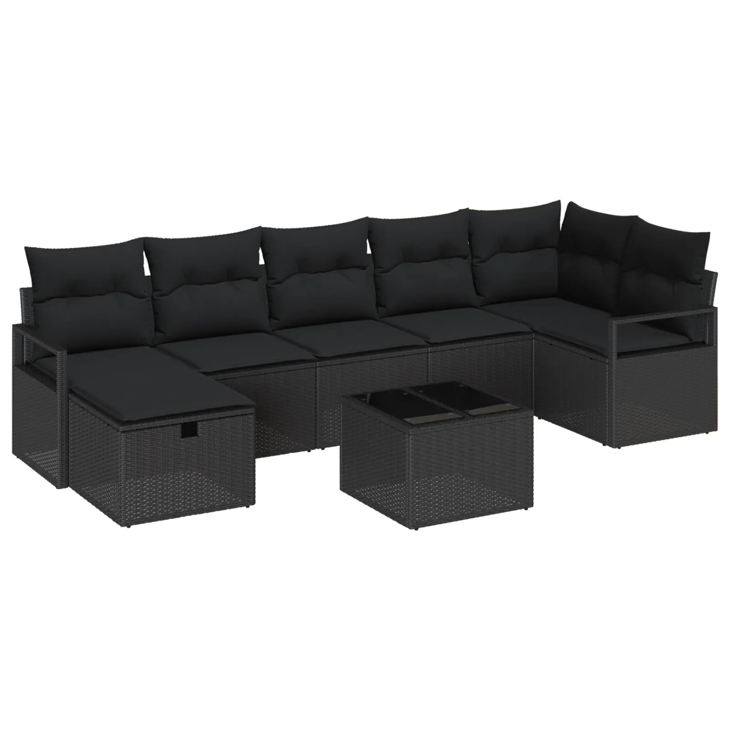 vidaXL 8-Tlg Garten-Sofagarnitur mit Kissen Schwarz Poly Rattan 3360544