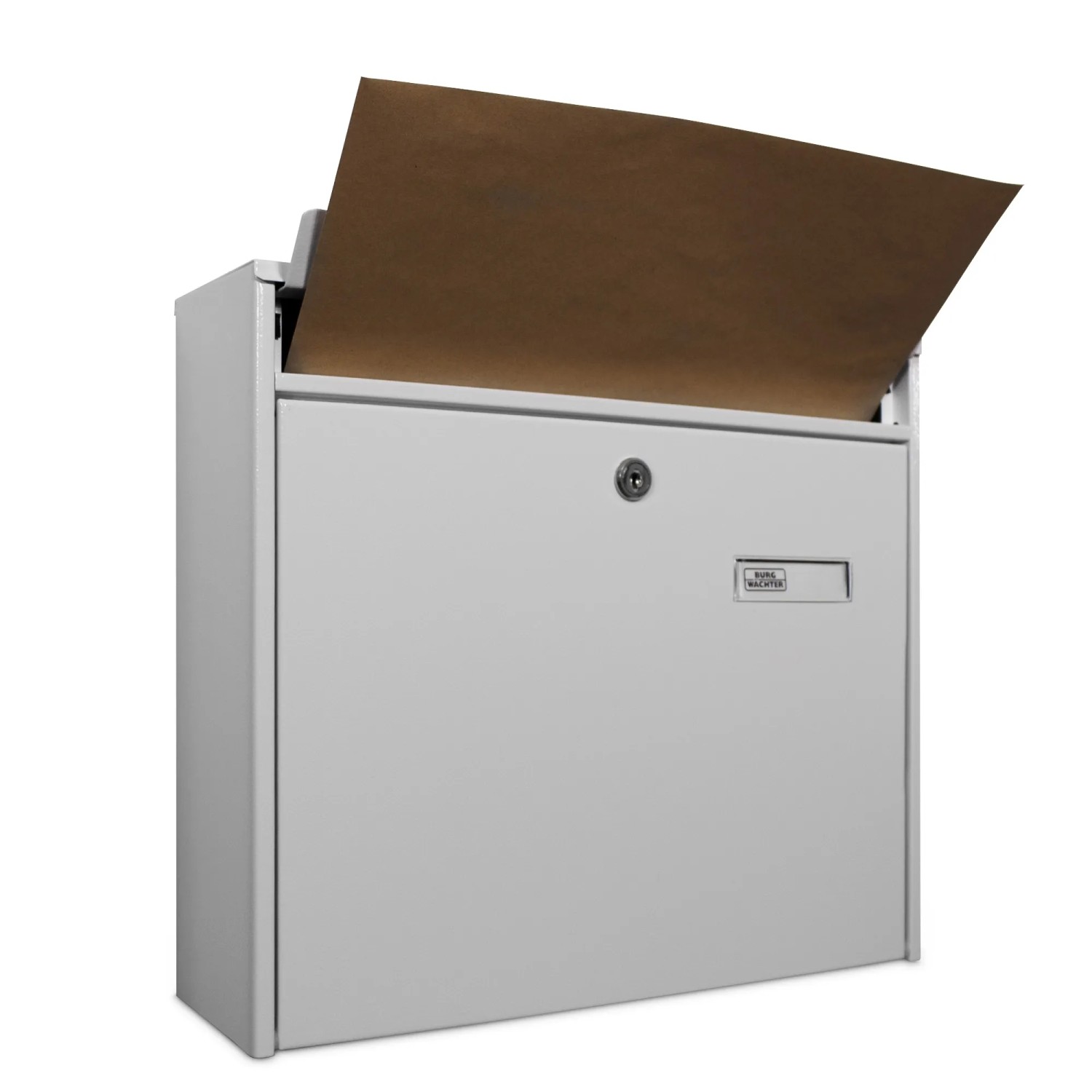 Weißer Burg-Wächter Briefkasten mit großem Fassungsvermögen, inklusive Montagematerial und zwei Schlüsseln.