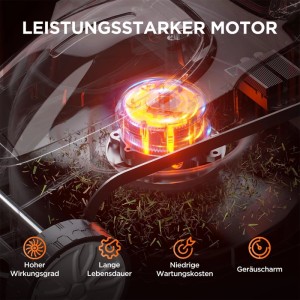Detailaufnahme: Leistungsstarker Motor des Litheli Akku-Rasenmähers für hohe Effizienz und lange Lebensdauer.