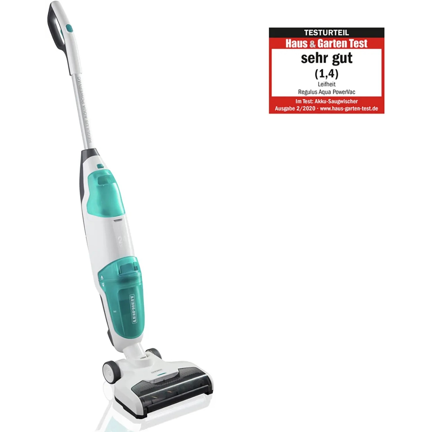 Leifheit Akku-Saugwischer Regulus Aqua PowerVac in Weiß und Türkis. Reinigungsgerät mit Akku.