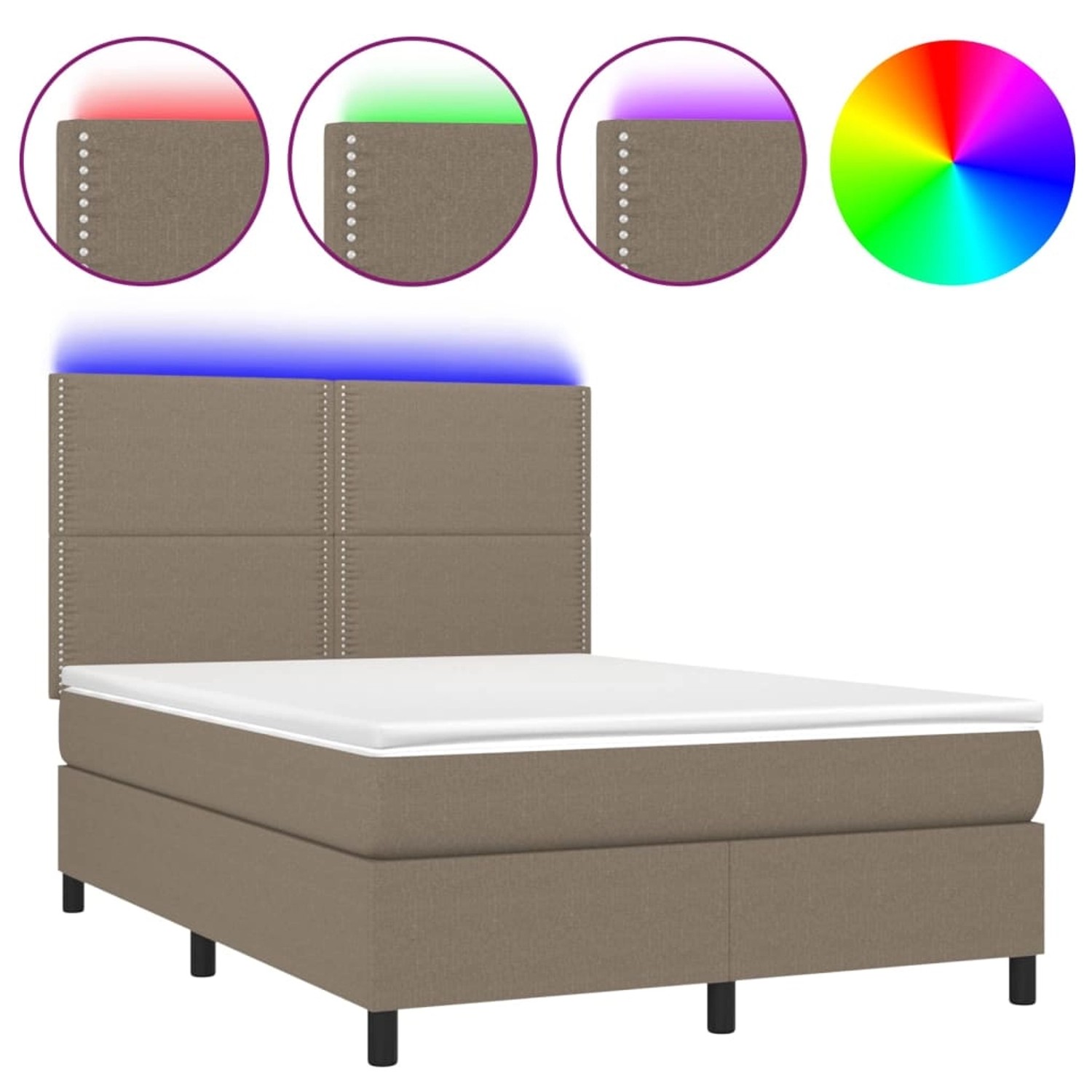 vidaXL Boxspringbett mit Matratze & LED Taupe 140x200 cm Stoff1468466 günstig online kaufen