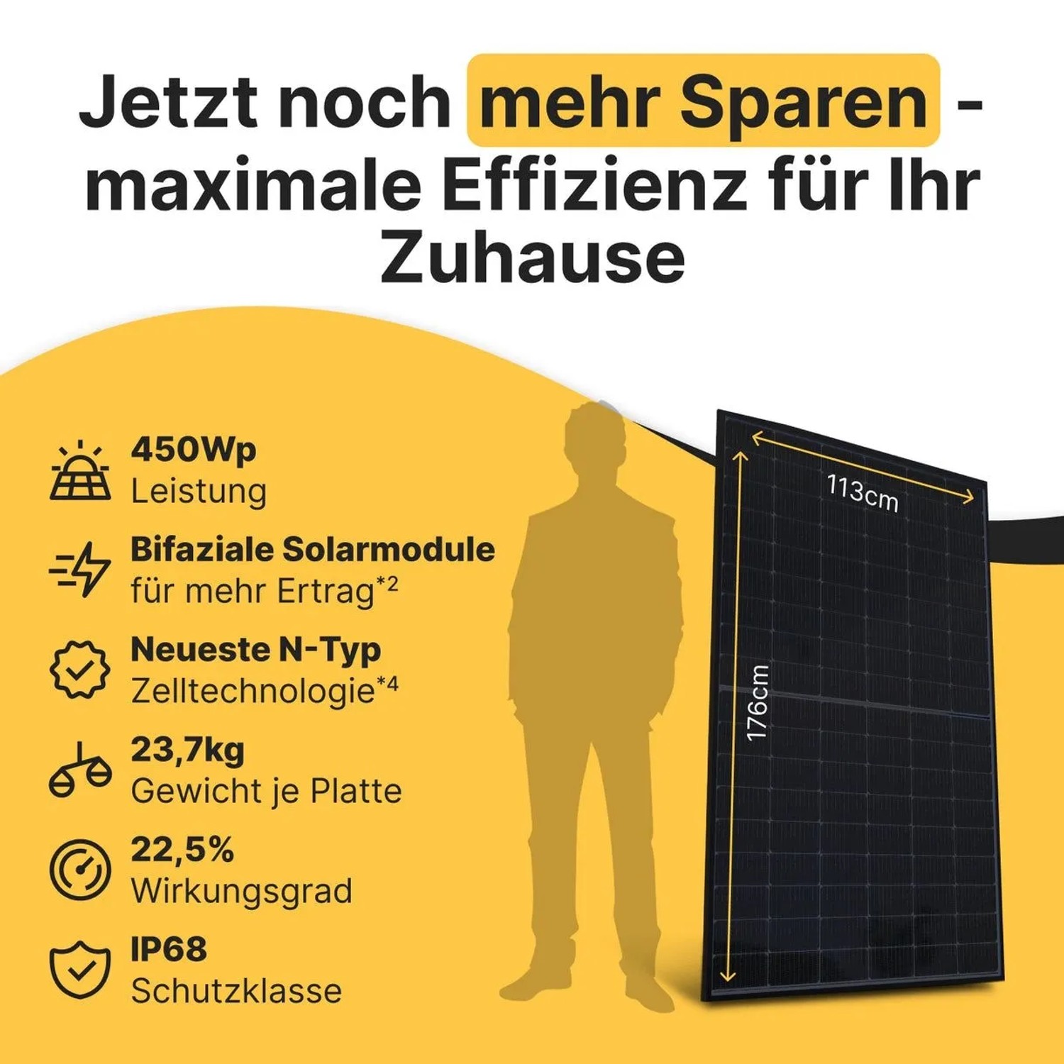 Solakon 450W Full Black Solarmodul (2 Stk.) für Balkonkraftwerk & Dach, bifazial, Glas-Glas, N-Type.