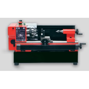 Rotwerk Mini Drehmaschine C0, rot/schwarz, für Metallbearbeitung. Kompakte Werkzeugmaschine.