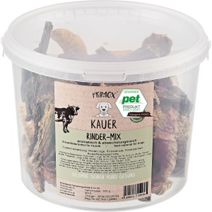 Primox Hunde-Snack Kauer Klassik Rinder-Mix 500g im Eimer, getrocknete Natursnacks für Hunde.