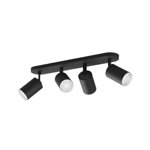 Schwarze Philips Hue Fugato Deckenleuchte mit 4 Spots, White & Color Ambiance.