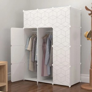 Rebiko Modularer Kleiderschrank Geometric Weiß Garderobe Regal Regalböden Kleiderstange XXL