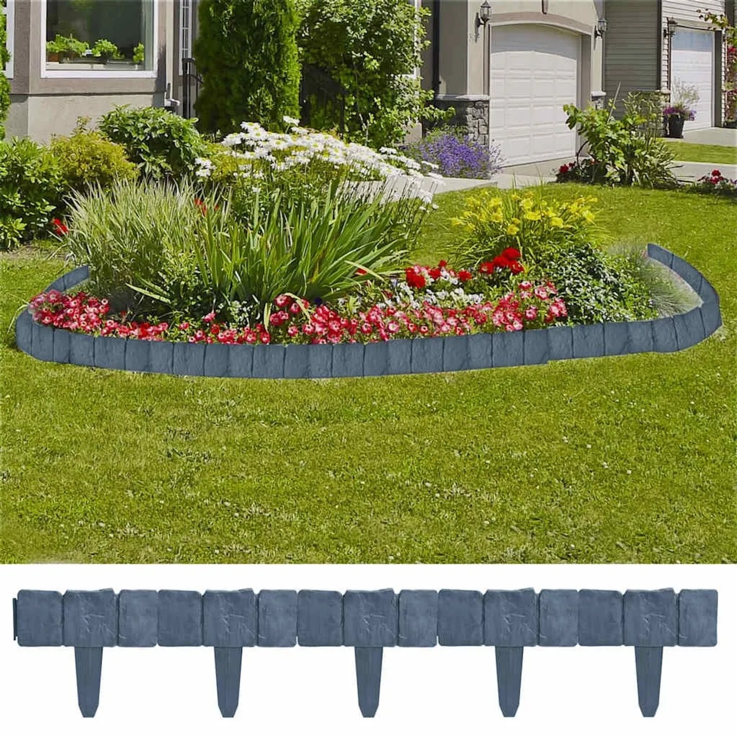 vidaXL Beeteinfassung 41 Stk Kunststoff Stein-Optik 10 m 40917_2