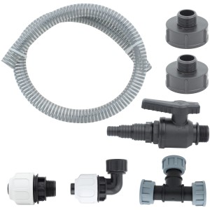 IBC Tankverbinderset-Quick für 2 Tanks DN 25: Schlauch, Adapter und Ventile für Regentonnen.