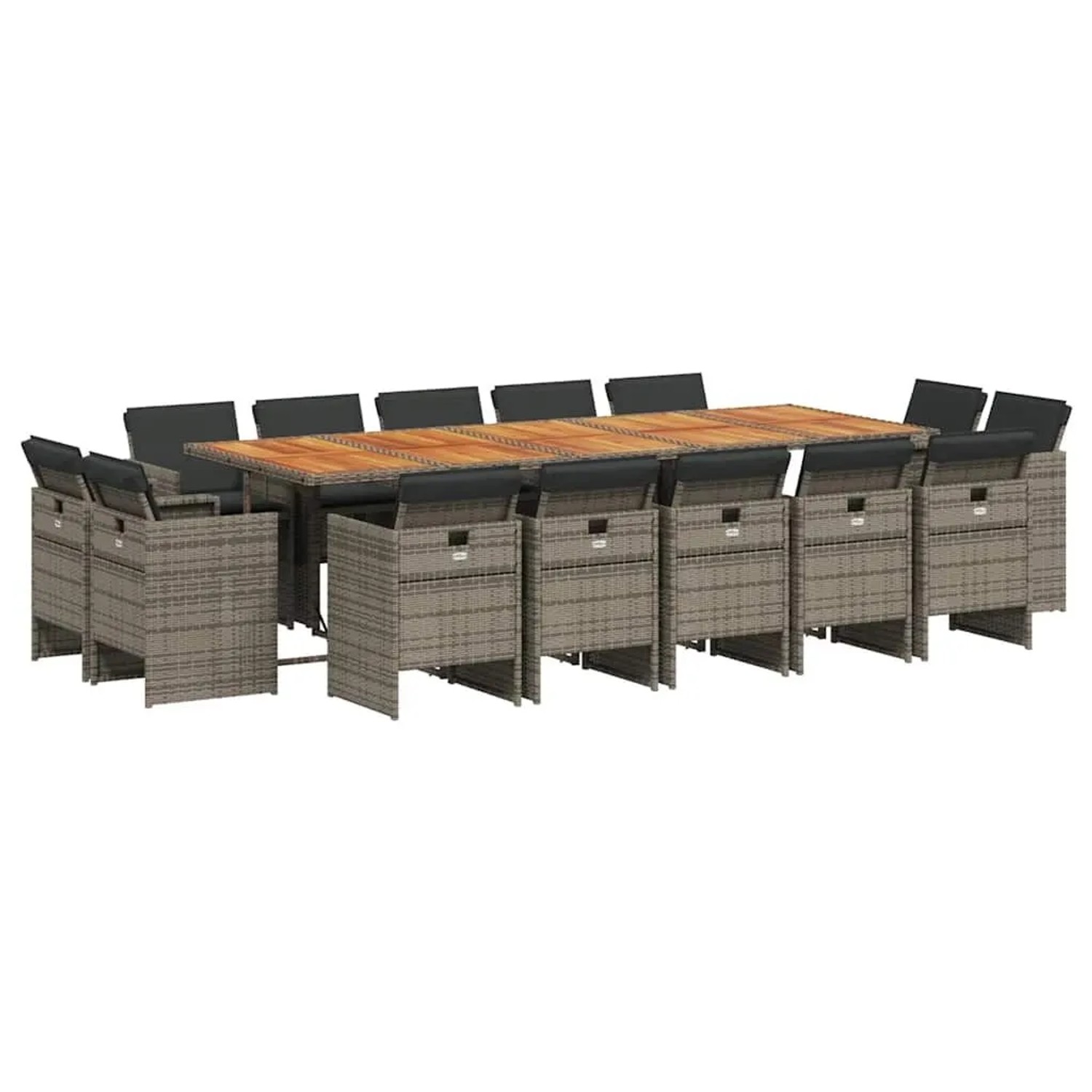 vidaXL 15-Tlg Garten-Essgruppe mit Kissen Grau Poly Rattan 3277825
