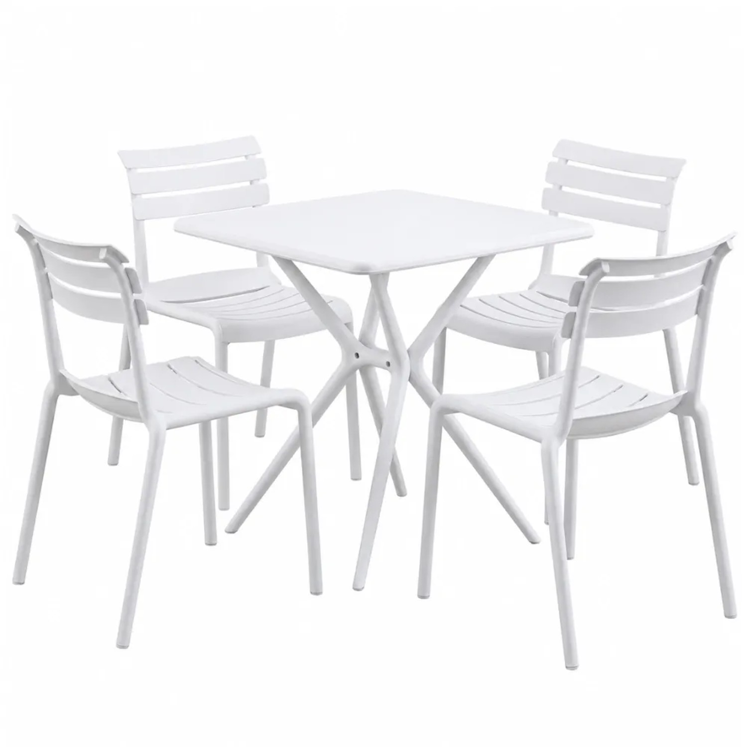 DELUKE Gartenmöbel-Set KLARA mit 4 Stühlen 190x190x82cm Kunststoff Weiß Balkonset Gartenset Tisch mit Stühlen Bistroset Outdoor