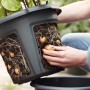 Schwarzer Elho Kartoffeltopf Green Basics Living (Ø 32,3 cm) mit Kartoffeln und Wurzeln.