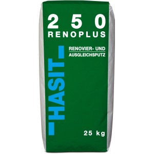 Sack Hasit 250 Renoplus Renovier- & Ausgleichsputz, 25 kg, grün mit blauem Aufdruck.