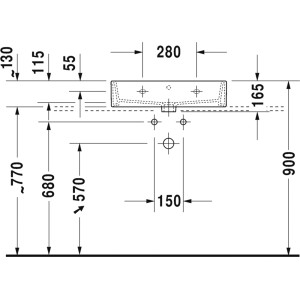 Technische Zeichnung Duravit Vero Air Waschbecken 60 cm, Maße und Details für Installation.