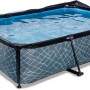 Rechteckiger, grauer EXIT Stone Pool 300x200x65cm mit Filterpumpe und Poolabdeckung.
