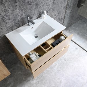 Sanotechnik Einzelwaschtisch Corbo, 80 cm, braun matt, mit offenem Schubfach und weißem Waschbecken.