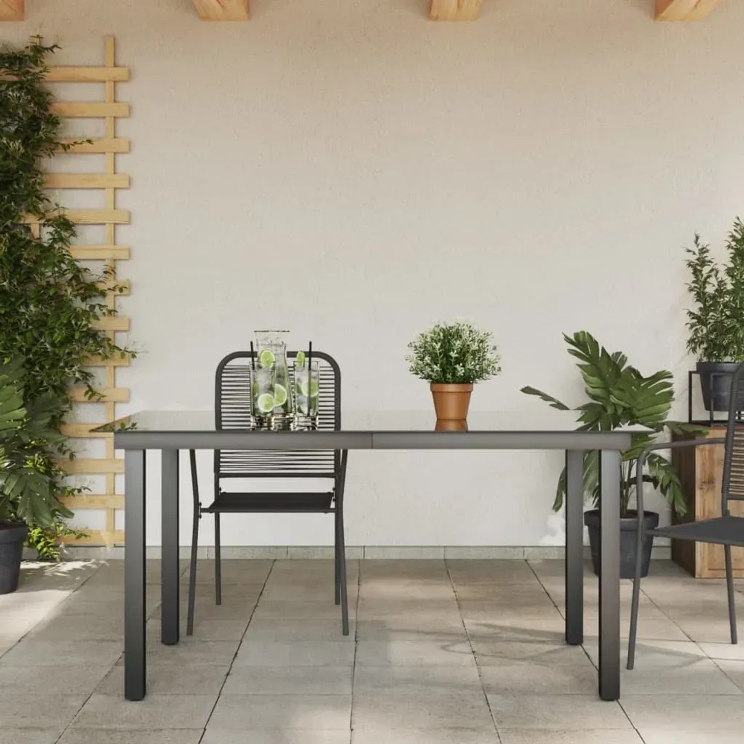 Schwarzer vidaXL Gartentisch (150x90 cm) aus Aluminium und Glas. Wetterfest und ideal für Terrasse oder Garten.