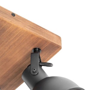 Schwarzer 4-flammiger Industrie Spot mit Holzdetails, neigbar. Ideal als Lampe & Leuchte.
