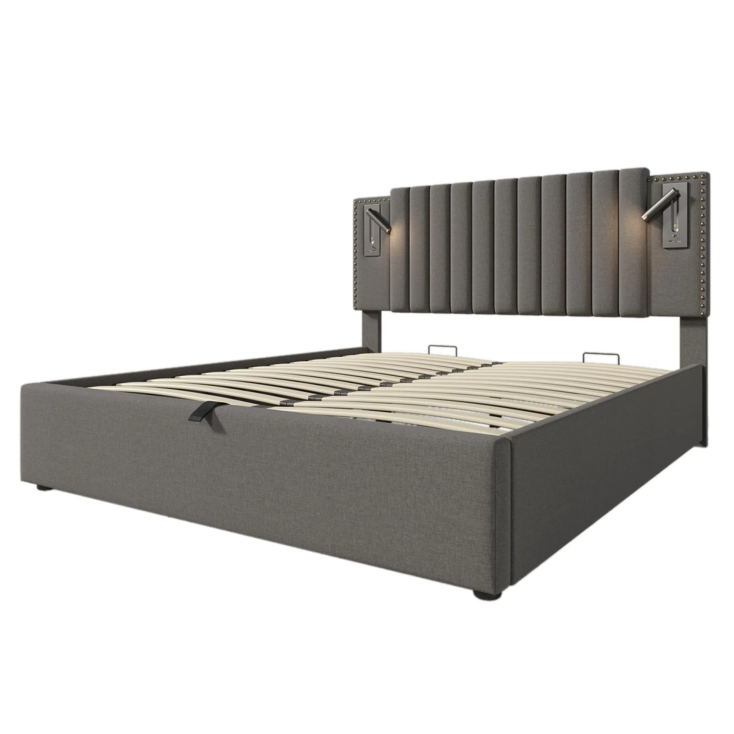 okwish Polsterbett 140x200cm mit Stauraum Schlafzimmer Grau ohne Matratze