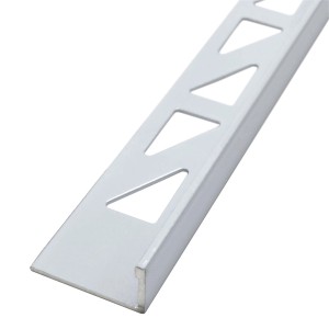 Weiße Dalsys Fliesenschiene aus Aluminium, 2,5m x 8mm, mit Winkelprofil und Dreieckslöchern.