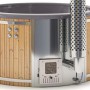 Finntherm Hot Tub Stockholm Spa Edition, anthrazit, Ø 200 cm, mit Holzverkleidung und Ofen.
