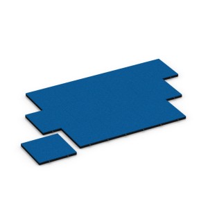 Blaue WARCO Fallschutzplatten 50x50 cm für Spielplatz oder Garten, verbunden mit Steckverbindern.