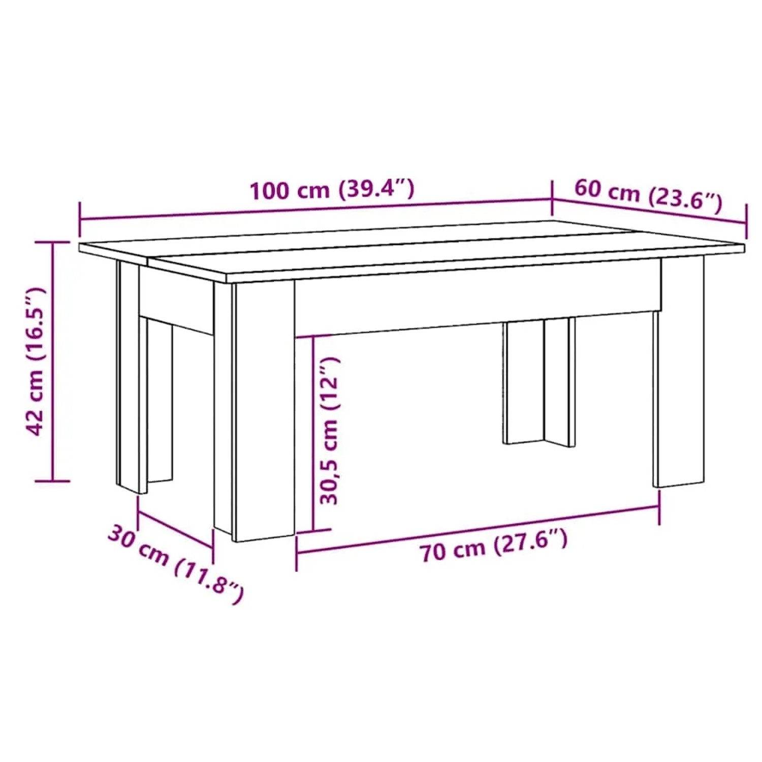 Weißer vidaXL Couchtisch (100x60x42 cm) aus Holzwerkstoff. Wohnzimmertisch im schlichten Design.