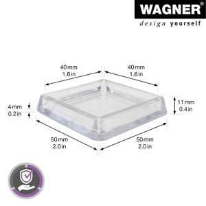Transparente Wagner Möbeluntersetzer 4x4 cm, 4er-Set, zum Schutz von Böden vor Kratzern.