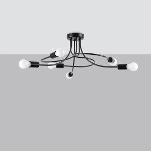 Schwarzer Sollux Lighting Kronleuchter Levar 6 mit sechs Leuchten im industriellen Stil.