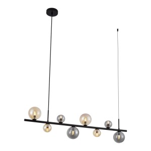 QAZQA Pendelleuchte Monaco, schwarz, mit Rauch- und Bernsteinglas, 8-flammig. Moderne Lampe für Esszimmer.