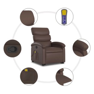 Brauner vidaXL Massagesessel mit Aufstehhilfe aus Kunstleder, Modell 10. Relaxsessel mit Vibrationsmassage und Aufstehfunktion.