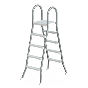 Poolomio Edelstahlleiter, 4-stufig mit Handlauf für Pools bis 140cm Höhe.