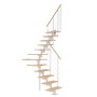 Dolle Mittelholmtreppe Boston, 1/4 gewendelt, Buche Stufen, weißes Metallgeländer.