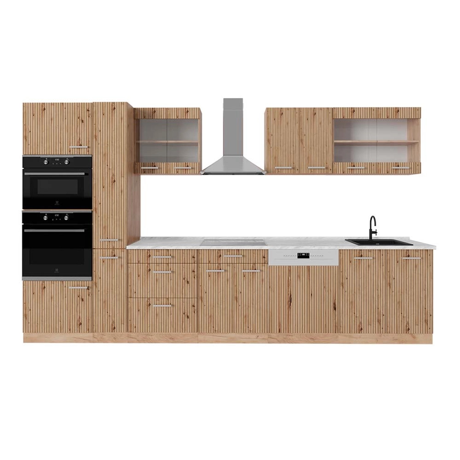 Vicco R-Line Küchenzeile Artisan-Eiche/Goldkraft Eiche 350 cm mit Hochschra günstig online kaufen