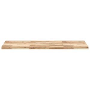 Rechteckige Waschtischplatte aus unbehandeltem Akazien Massivholz, 120x60x4 cm. Helle Holzmaserung.