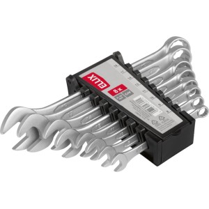 ELLIX Gabelringschlüsselsatz 8-tlg. aus Chrom-Vanadium-Stahl in schwarzem Halter, Größen 8-19 mm.