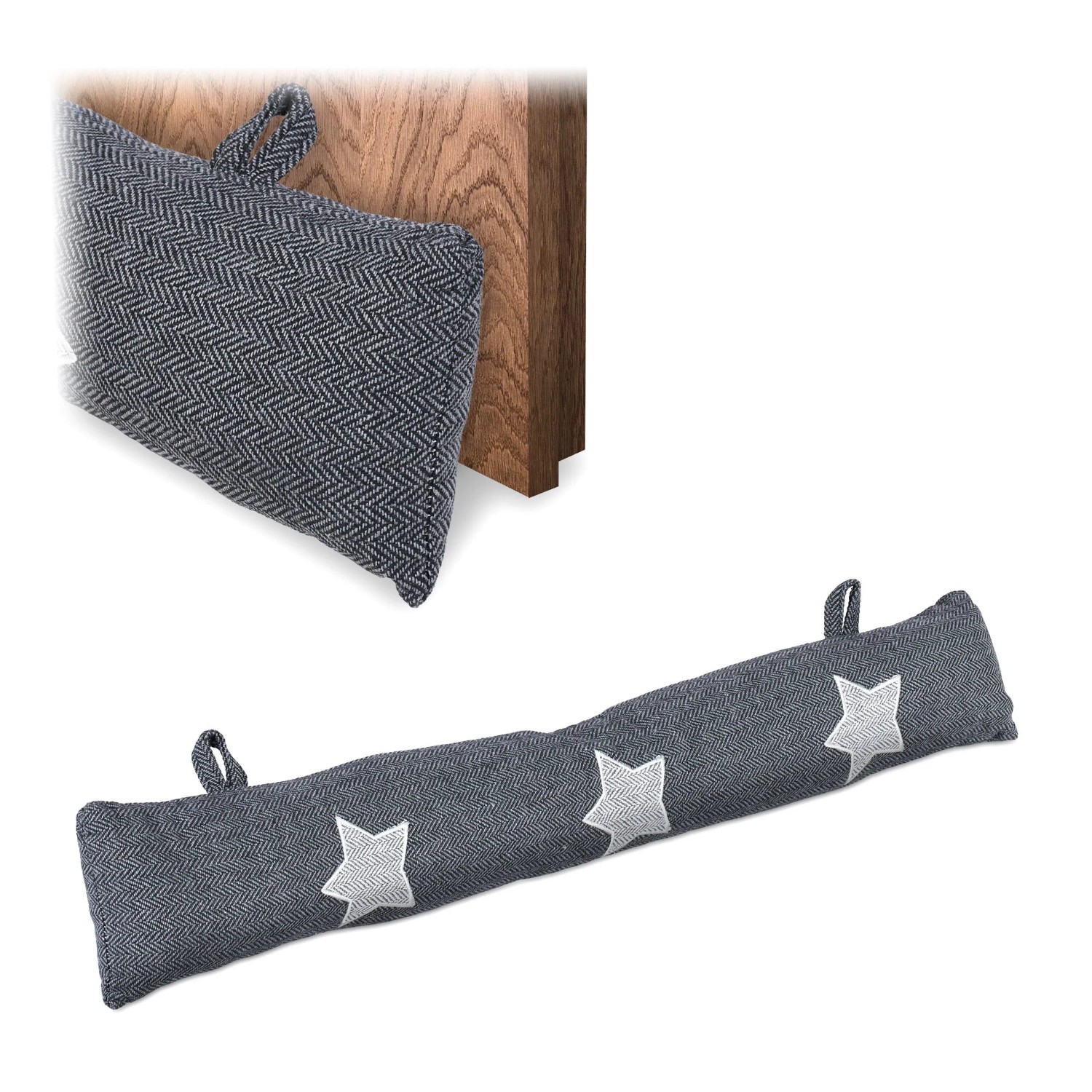 Relaxdays Zugluftstopper Polyester Grau mit Sternen 10 cm x 76 cm x 7 cm 1 kg
