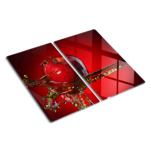 Tulup Herdabdeckplatte SET aus 2 Stück 30x52 cm Glas-Servierbrett Küchenutensilien Spritzschutz Apfel und Wasser